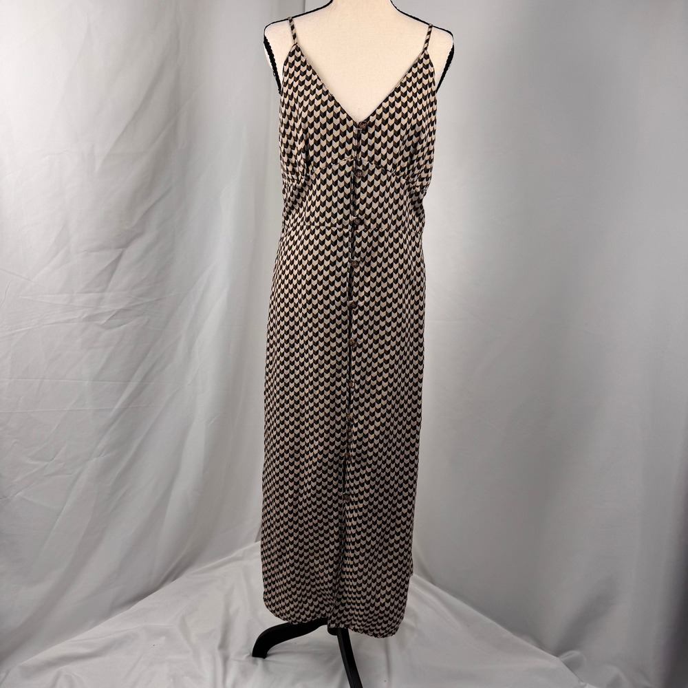 Rip Curl Linen Blend Midi Dress Womens Medium Tan Black Chevron Boho